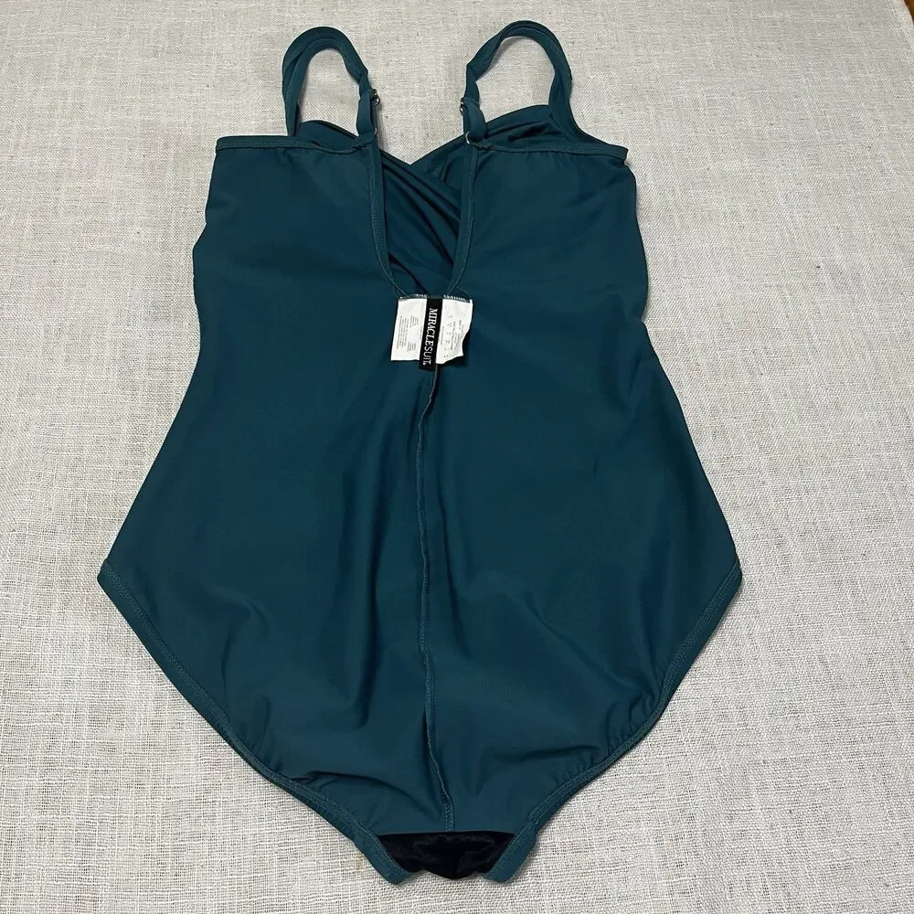 Miraclesuit One Piece Swimsuit 10 Teal Crossover Tummy Control Slimming Beach